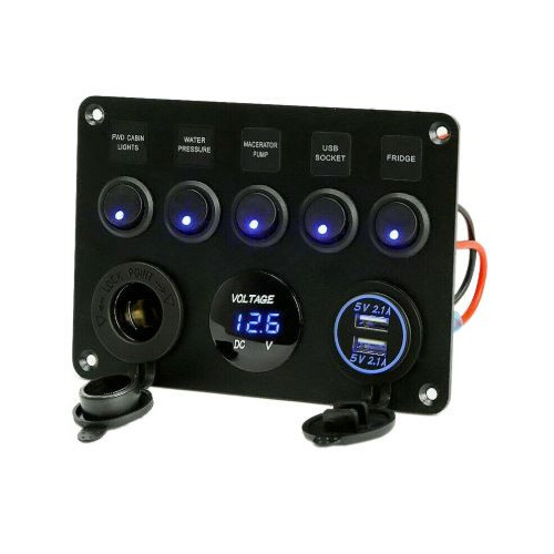 12V multifunktions el-panel med USB-porte og voltmeter